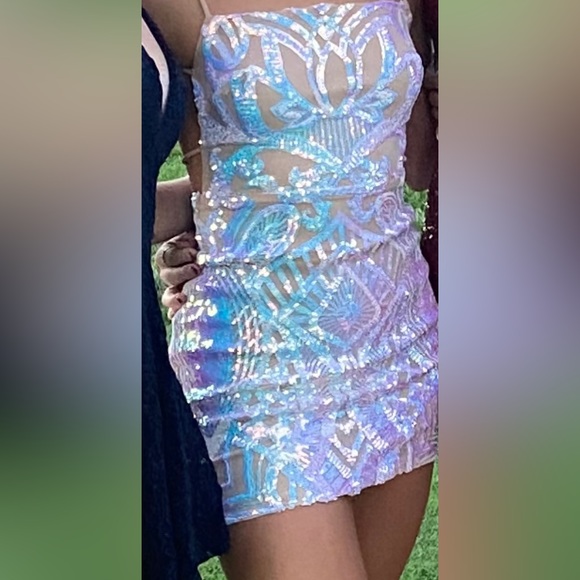 Lucy in the Sky Starstruck Strappy Dress in Nude Iridescence. Size XS. - Picture 2 of 12